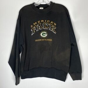 Vintage BVD Green Bay Packers America's Pach Black Grunge Sweatshirt Size Large